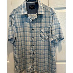 Nat‎ Nast Luxury Originals Short Sleeve Shirt Large, Silk Blend Blue White Plaid